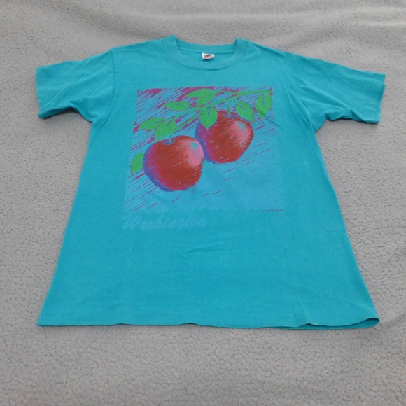 Fruit of the Loom Other - Vintage Fruit of the Loom Washington Apples Teal T-Shirt Single Stitch Large